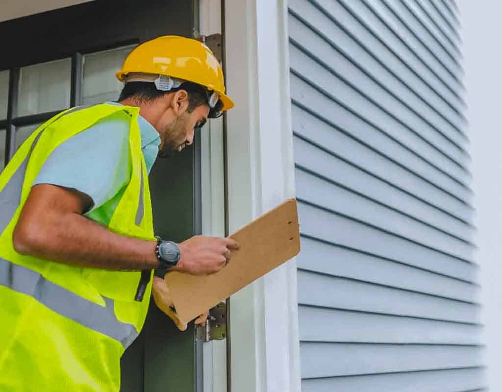 Professional siding inspecting a commercial siding in New England, professional commercial siding in New England, Halley Construction Services